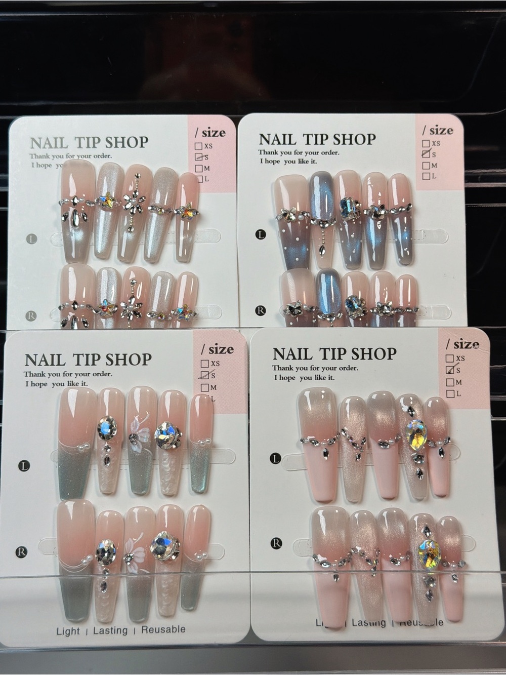 Pink and Nude Rhinestone Press-On Nail Set